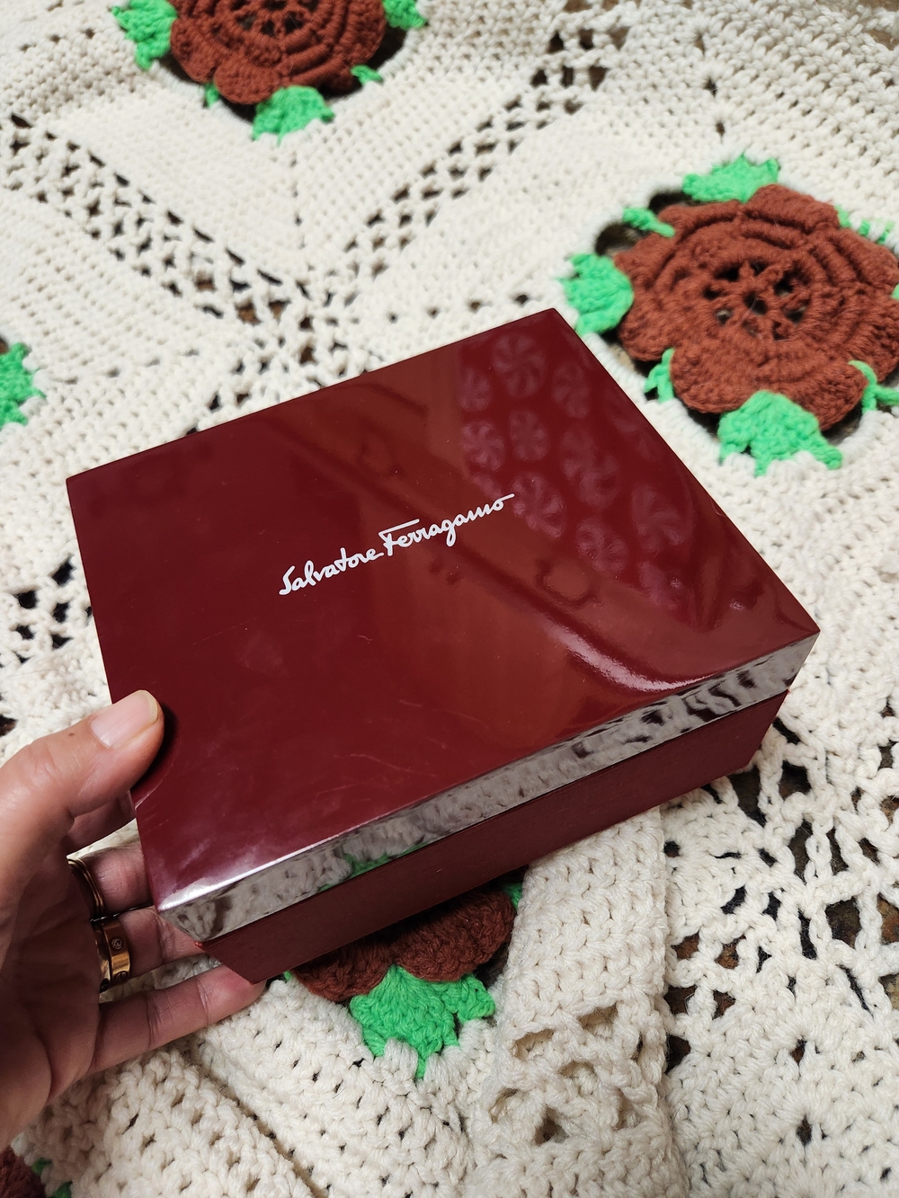 Salvatore Ferragamo Burgundy Lacquered Gift Box